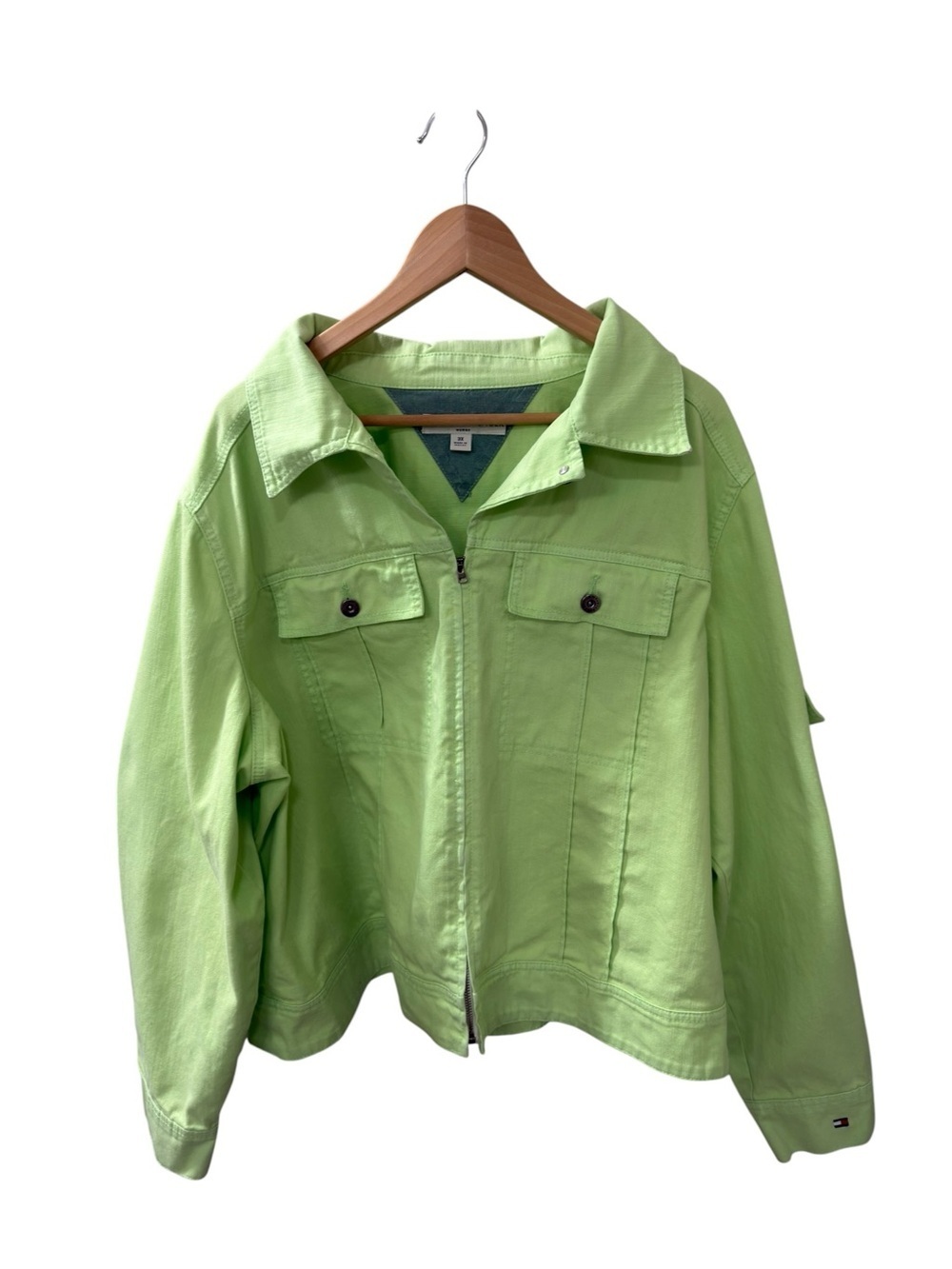 Tommy Hilfiger Size 3X Lime Green Trucker Jean Jacket Cotton zippered Front